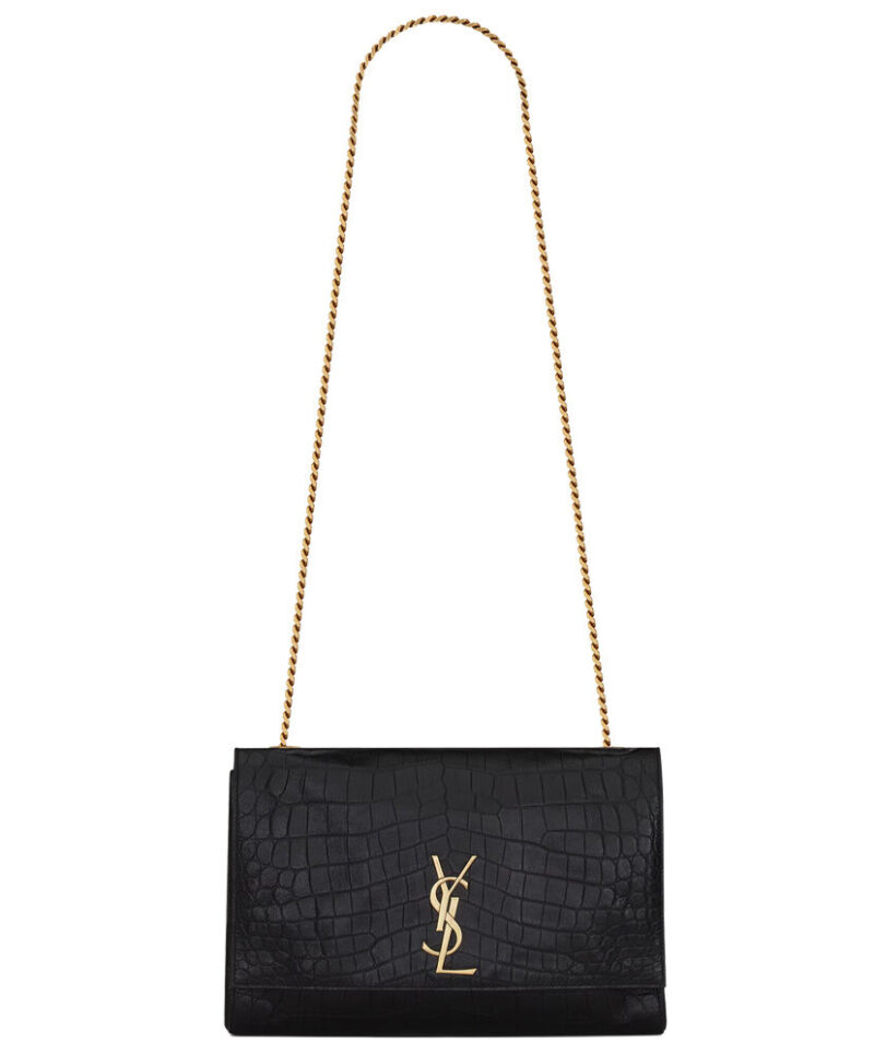 Saint Laurent Reversible Kate Medium In Crocodile-Embossed Leather Black
